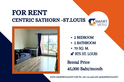 เช่าคอนโด BTS เซนต์หลุยส์ : สำหรับเช่า ! ชั้นสูง 17+, ทำเลดี, พร้อมที่จอดรถ fixed !  Code C20221200252....Centric Sathorn - St.Louis, 2 นอน, 2 น้ำ, แต่งครบ, พร้อมเข้าอยู่ 📣📣