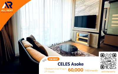 Condos for rent Wattana Wittaya Academy : Urgent Rent! 🔥 CELES Asoke | Luxury 1-Bedroom | Modern Sophisticated Design | Near MRT Sukhumvit 🚆