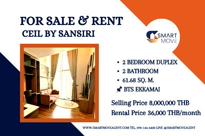 Condos for sale : 🔥 For Sale  ! city view, high floor, High ceiling !  Code C20230100183..Ceil by Sansiri, 2 bed Duplex, 2 bath, furnished, Special Deal!!📣📣