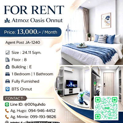 เช่าคอนโด MRT ศรีนุช : 🌈 For Rent 🌆 Atmoz Oasis Onnut (แอทโมซ โอเอซิส อ่อนนุช) 🌆 JA-1240