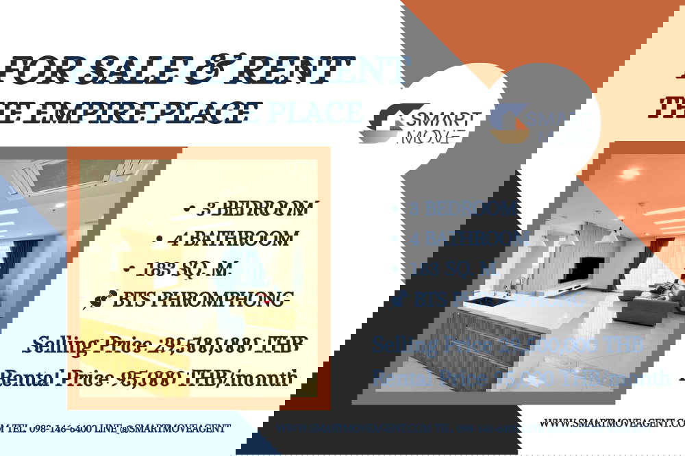 รูป สำหรับขาย -เช่า !! ห้องนั่งเล่นกว้าง, ห้องหายาก ! Code C20260200002..The Empire Place, 3 นอน, 4 น้ำ, ชั้นสูง 29+, แต่งครบ, ราคาพิเศษ!!📣📣 - รูปที่ 1/8