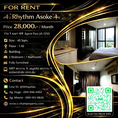 คอนโดให้เช่า : 👑 For rent 🌉 Rhythm Asoke (ริทึ่ม อโศก) 🌉A-1250