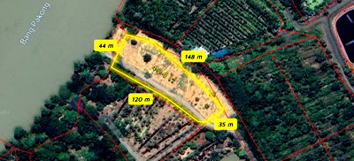 ที่ดิน บางคล้า ฉะเชิงเทรา : ขายที่ดินสวนริมน้ำบางปะกง ทำเลศักยภาพสูง ใกล้สนามกอล์ฟซันไรส์ ลากูน ขนาด 4-2-0 ไร่ (1800 ตร.ว.) | ผังสีเขียว