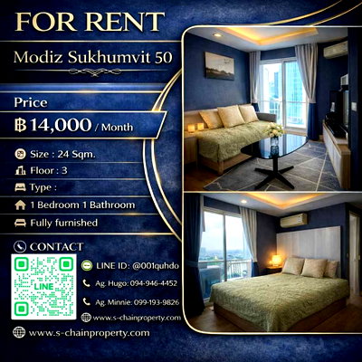 คอนโดให้เช่า : 🪐 For Rent 💒 Modiz Sukhumvit 50 💒 JA-1264