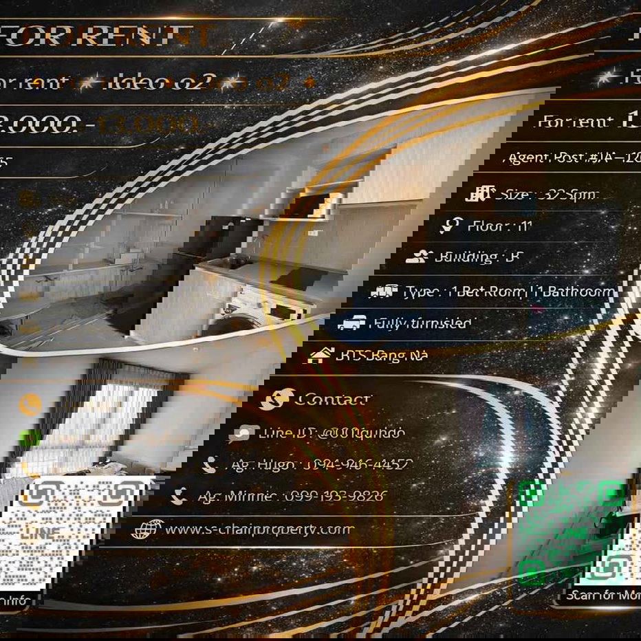 รูป ⛩️ For rent 🌠IDEO O2 (ไอดีโอ โอทู) สรรพาวุธ สี่แยกบางนา 🌠 JA-1265 - รูปที่ 1/6