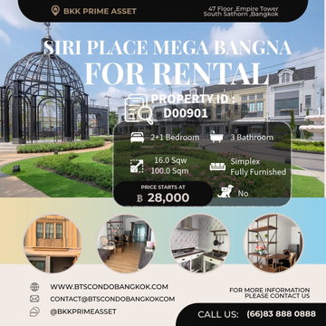 🎈🪿□■ Siri Place Mega Bangna 2+1 BR 3 BH Fully Furnished with the best price for Rental ■□