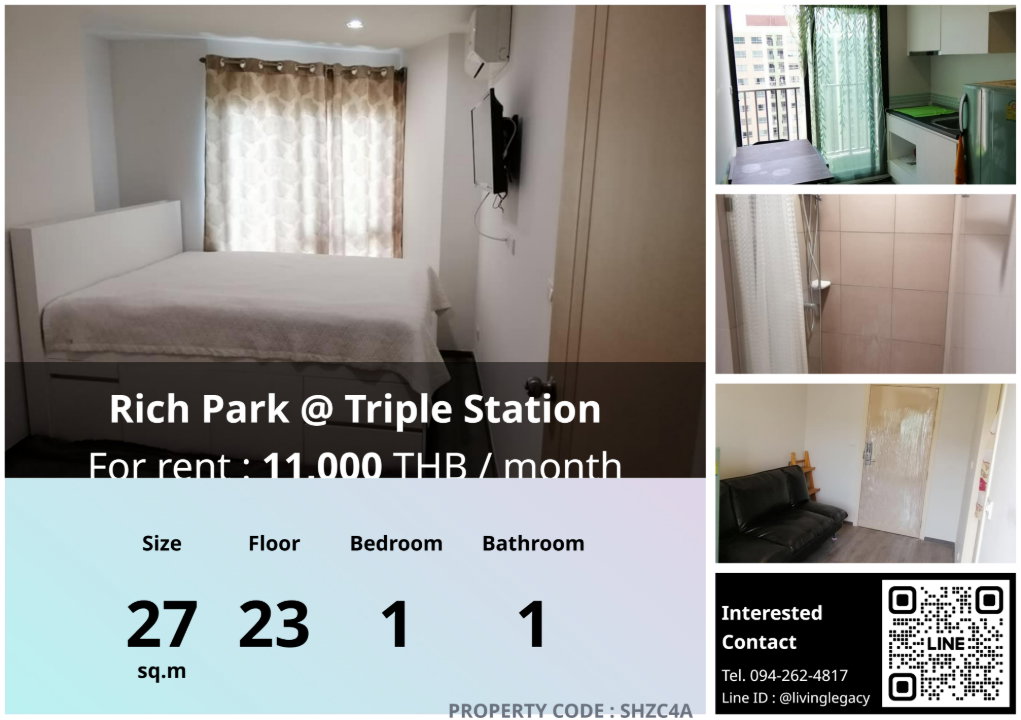 รูป SHZC4A ให้เช่าคอนโด Rich Park @ Triple Station 27 ตร.ม. ชั้น 23 line id : @livinglegacy - รูปที่ 8/8