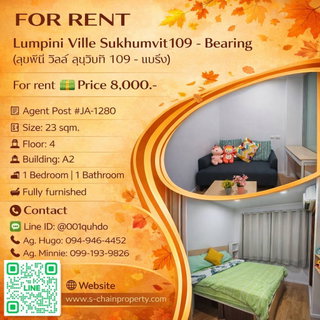 รูปภาพ 🍂 For rent 🖼️  Lumpini Ville Sukhumvit109 - Bearing (ลุมพินี วิลล์ สุขุมวิท 109 - แบริ่ง) 🖼️ JA-1280
