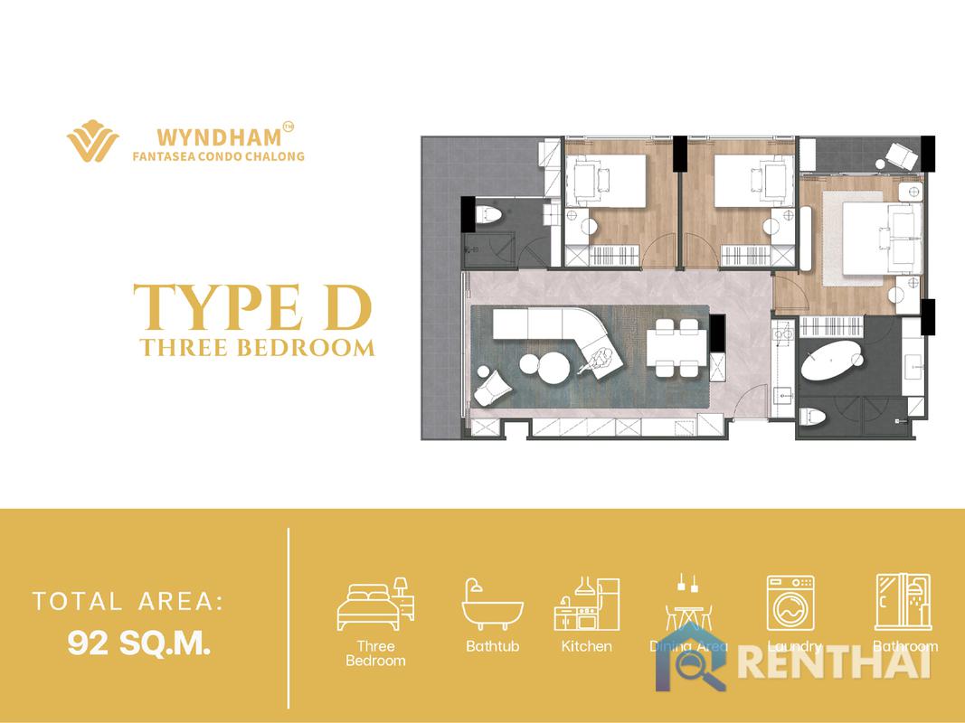 Beautiful 3bed Wyndham Fantasea Condo Chalong in Phuket: Bathtub, Gym, Pool - image 3
