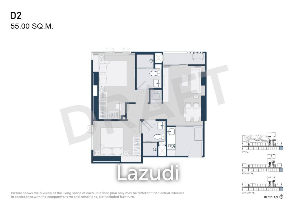 picture 2 Bed 2 Bath 55 SQ.M Life Udomsuk Station - 1/13