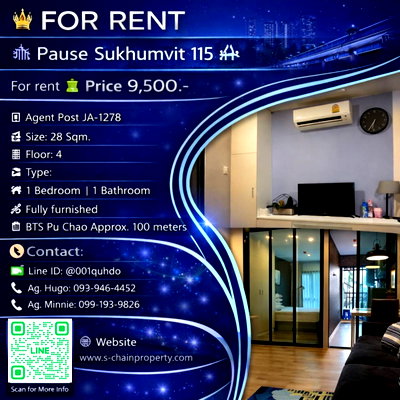 คอนโดให้เช่า : 👑 For rent 🌉 Pause Sukhumvit 115 (พอส สุขุมวิท 115) 🌉 JA-1278