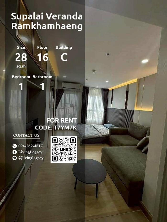 รูป T7YM7K ให้เช่าคอนโด Supalai Veranda Ramkhamhaeng 28 ตร.ม. ชั้น 16 ตึก C line id : @livinglegacy - รูปที่ 10/11