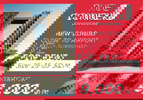 🔥🔥Get 1 Month of free rent, plus monthly cleaning service. Brand-new unit Full furniture and Decor Near Don Mueang Airport @ Nue Connex Don Mueang