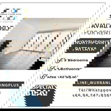 ( UL2603211 ) Tel/Line 096-2479369 , สำหรับเช่า คอนโด นอร์ทพอยท์ พัทยา✨3 ห้องนอน 2 ห้องน้ำ ขนาด 140 ตร.ม. วิวทะเล สวยมาก พร้อมอยู่✨