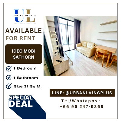 Condos for rent : ( UL2603061 ) Tel/Line 096-2479369 , FOR RENT✨IDEO MOBI SATHORN, 1 bedroom 1 bathroom Size 31 Sq.M., Hot deal