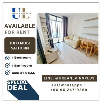 ( UL2603061 ) Tel/Line096-2479369 , ให้เช่า ไอดีโอ โมบิ สาทร, 1 ห้องนอน 1 ห้องน้ำ ขนาด 31 ตร.ม. ห้องสวย พร้อมอยู่ ราคาดีที่สุด✨✨