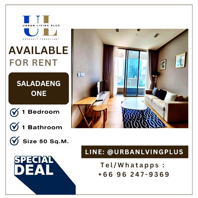 Condos for rent : ( UL2602201 ) Tel/Line 096-2479369, FOR RENT Saladaeng One 1 bedroom, 1 bathroom 52 Sq.M., fully furnished, ready to move in