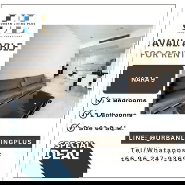 ( UL2603011 ) Tel/Line 096-2479369, FOR RENT!! Nara9 Condo 2 bedrooms, 2 bathrooms, Size 66 Sq.M. Nice room !!! 🔥🔥🔥