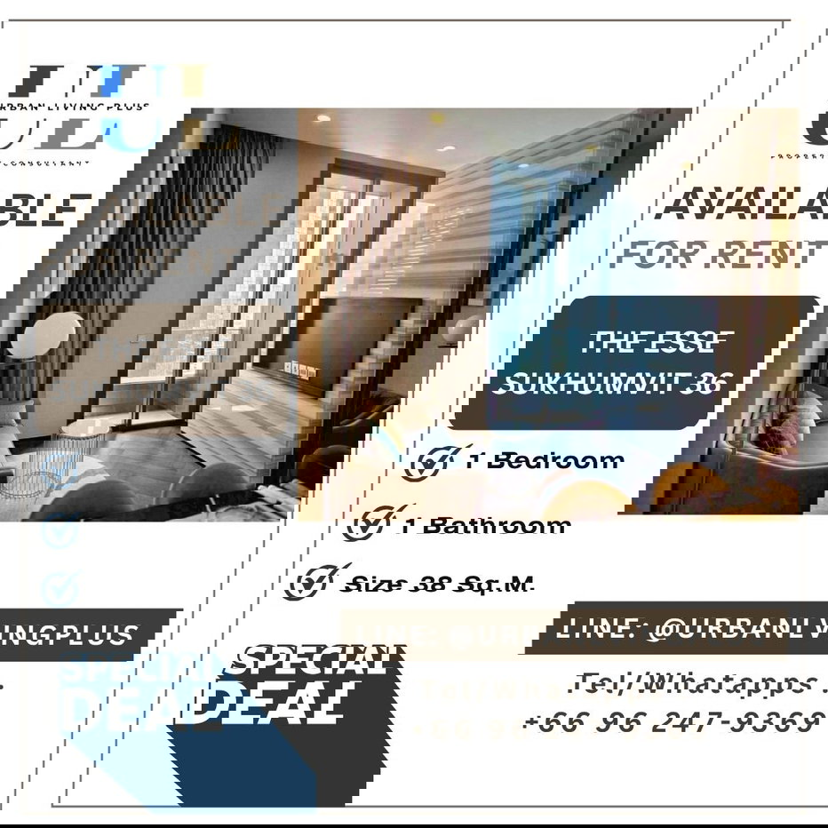 รูป ( UL2603211 ) Tel/Line 096-2479369 , สำหรับเช่า ดิ เอส สุขุมวิท 36✨ 1 ห้องนอน 1 ห้องน้ำ ขนาด 38 ตร.ม. ห้องสวย ห้องใหม่ ไม่เคยปล่อยเช่า✨ - รูปที่ 1/9