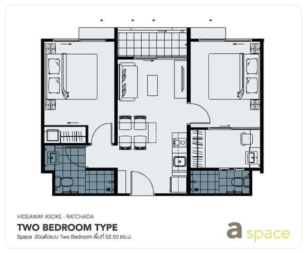 รูป A Space Hideaway อโศก รัชดา ตกแต่งพร้อมอยู่ 2 ห้องนอน 2 ห้องน้ำ ใกล้รถไฟฟ้า ใจกลางเมือง - รูปที่ 11/15