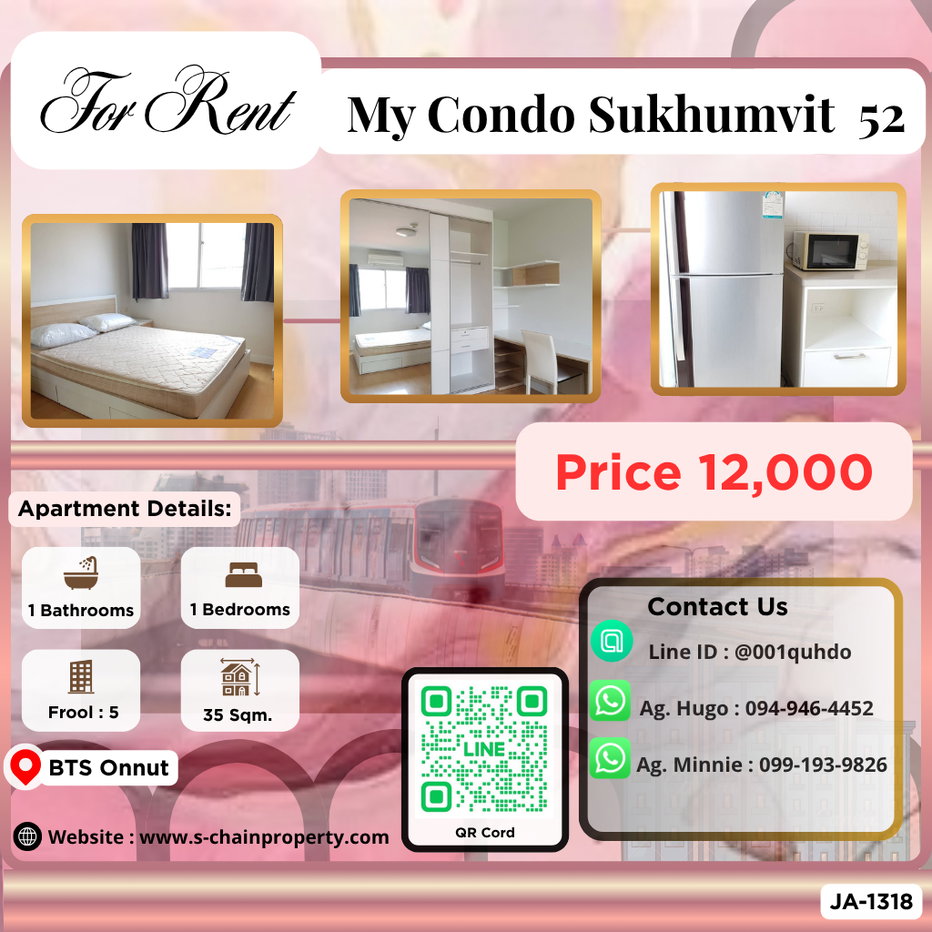 รูป 🎉 For Rent 🏤 My Condo สุขุมวิท 52 🏤 JA-1318 - รูปที่ 1/6