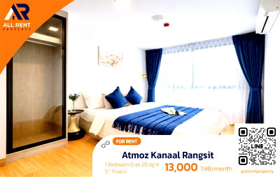 Condos for rent : 🔥 Rare Find! Atmoz Kanaal Rangsit. Gorgeous waterfront condo for only 13,000 THB. Ready to move in!