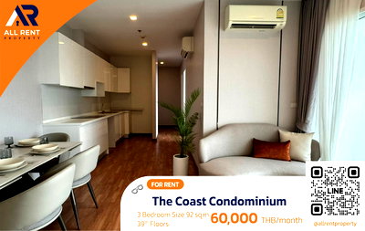 Condos for rent Bangna - Trat  : ✨ Penthouse in the heart of Bangna, The Coast Condominium, 3 bedrooms, 39th floor, luxurious room, near BTS Bangna, in a budget of only 60k.