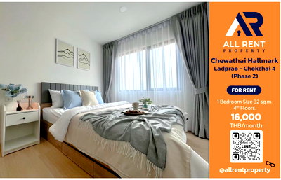 Condos for rent Lat Phrao District Office : 🔥 Stay in Lat Phrao with great value! Only 16K Chewathai Hallmark Ladprao - Chokchai 4 (Phase 2), spacious room, beautiful, meets every style.