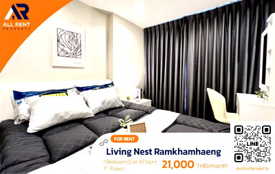 Condos for rent : 🔥 Rare room! 2 bedrooms, Living Nest Ramkhamhaeng, 47 sq m., beautiful room, comfortable, good value, good value for money.