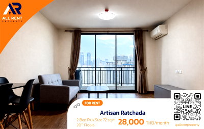 Condos for rent : 🌟 Rare Item! Spacious room with complete functionality: Artisan Ratchada 2 Bed Plus, over 70 sq.m., for just 28,000 THB.