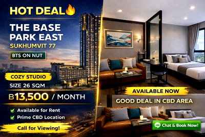 Condos for rent Bangkok : 🍀🍀 Hot Deal 🔥 📌 For Rent: The Base Park East Sukhumvit 77 🚆 Near BTS On Nut ✨ Ready to move in ✨  PC: A11032 📲 Contact us: Line: @rent2022