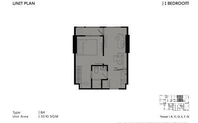ขายคอนโด : [ขายดาวน์] COBE รัชดา-พระราม 9 | 1 ห้องนอน 33.1 ตร.ม. ชั้น 19 วิวสวย ห้องกว้าง ราคา 4,645,300 บาท