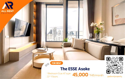 Condos for rent Wattana Wittaya Academy : ⚡ Rare Item Room! Extra large in the heart of Asoke, The ESSE Asoke, 47 sq m, 22nd floor, in a budget of 45k.