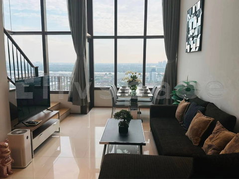 ▚ LH193ツ FOR RENT: The Emporio Place 1BR Duplex 83sqm. 55K ✨ Rare Unit, Large Size, Stunning River & Sunset View, Fully Furnished 🏙️