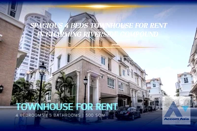 Townhouses for rent BTS Saphan Taksin : 🔼🔽 AccomA 📩 Spacious 4-Bedroom Townhouse for Rent in Charming Riverside Compound (AA33524)