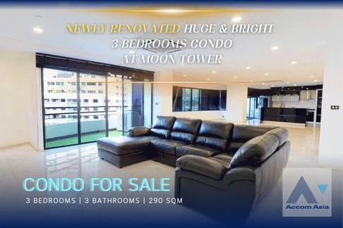 🔼🔽 AccomA 📩 Newly renovated Huge & Bright 3 beds condo for rent and sale 700 m to Thonglor BTS at Moon tower (AA28816)