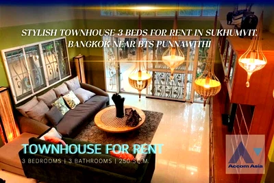 Townhouses for rent Central Plaza Bang Na : 🔼🔽 AccomA 📩 Stylish townhouse 3 beds for rent in Sukhumvit, Bangkok near BTS Punnawithi (AA39864)