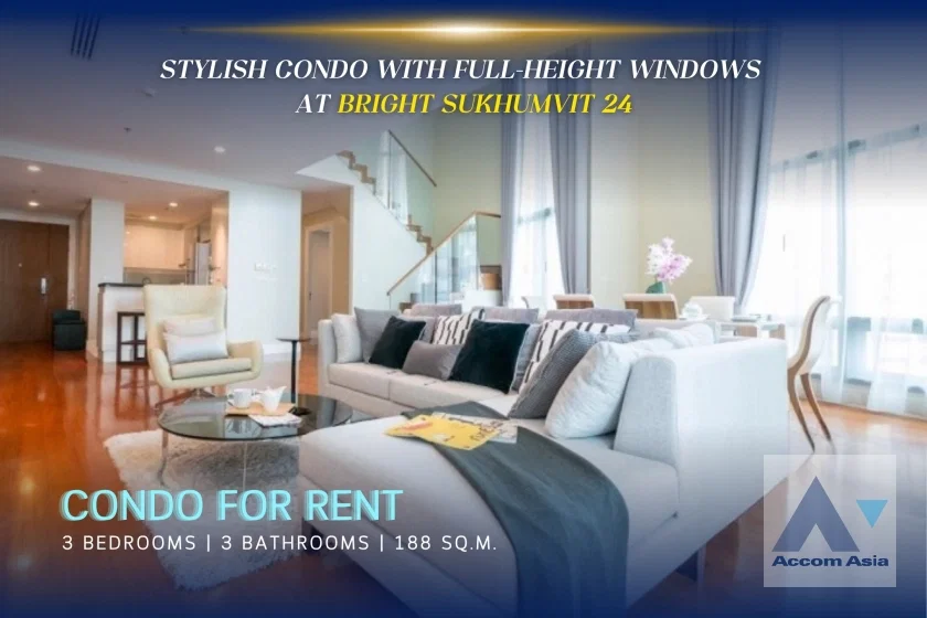 รูป 🔼🔽 AccomA 📩 Stylish condo with full-height windows at Bright Sukhumvit 24 (AA19516) - รูปที่ 1/9