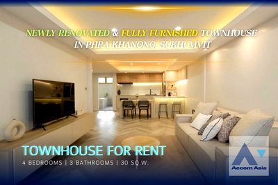 Townhouses for rent Sukhumvit 69 : 🔼🔽 AccomA 📩  Newly renovated townhome 4 beds for rent in Sukhumvit, Bangkok near BTS Phra khanong (AA33050)