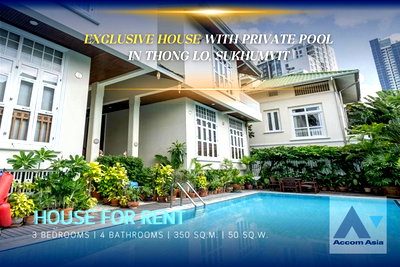 Houses for rent BTS Thong Lo (Thong Lor) : 🔼🔽 AccomA 📩 Classic white home with shared pool and bright, open interior 5 mins to BTS (6001601)