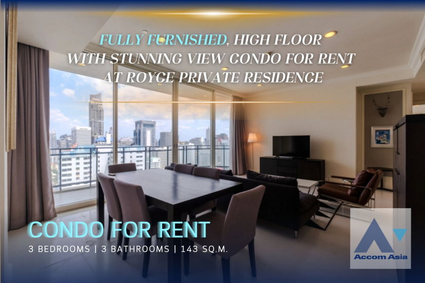 รูป 🔼🔽 AccomA 📩 3 Beds Fully furnished, high floor condo for rent at Royce Private Residence (AA22986) - รูปที่ 1/20