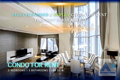คอนโดให้เช่า : 🔼🔽 AccomA 📩 Elegant 3 bedrooms for rent at Bright Sukhumvit 24 (AA21878)