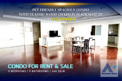 Condos for rent : 🔼🔽 AccomA 📩 Spacious condo with classic wood charm in Sukhumvit 33 (1519254)