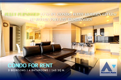 เช่าคอนโด ม.กรุงเทพ กล้วยน้ำไท : 🔼🔽 AccomA 📩 Luxury condo with modern charm at Royce Private Residences (AA37116)