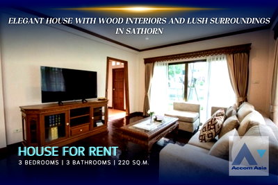 Houses for rent BTS Surasak : 🔼🔽 AccomA 📩 Elegant house with wood interiors and lush surroundings (AA44299)
