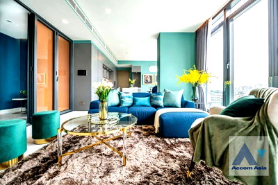คอนโดให้เช่า : 🔼🔽 AccomA 📩 Luxury high-rise condominium with elegant blue interiors at The Monument Thong Lo