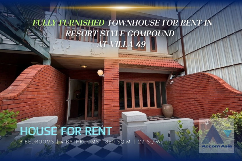 รูป 🔼🔽 AccomA 📩 Fully furnished Townhouse for rent in resort style compound at Villa 49 (118721) - รูปที่ 1/18