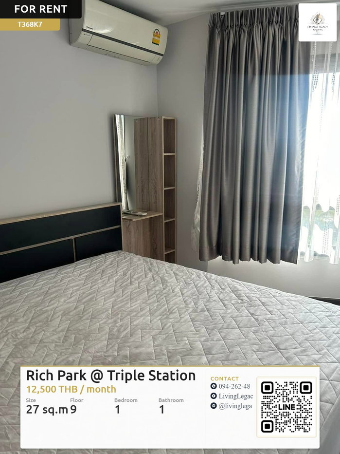 รูป T368K7 ให้เช่าคอนโด Rich Park @ Triple Station 27 ตร.ม. ชั้น 9 line id : @livinglegacy - รูปที่ 1/10