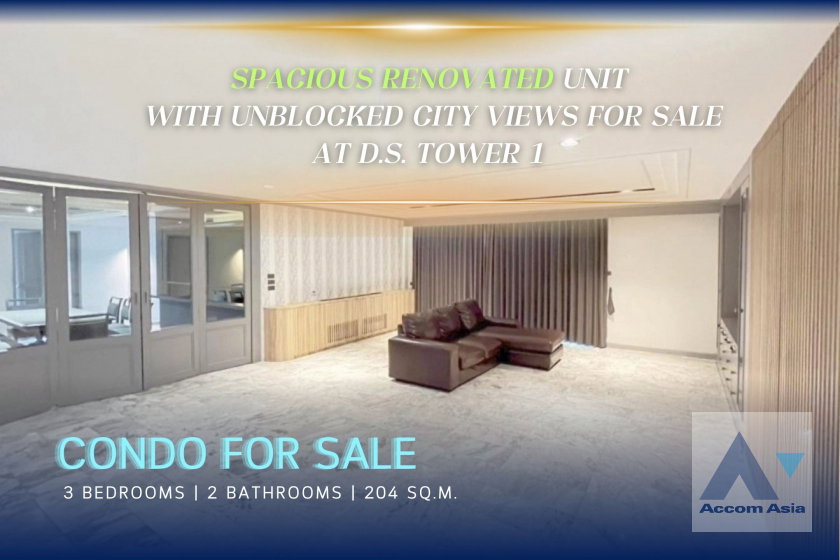 รูป 🔼🔽 AccomA 📩 Spacious Renovated Unit with Unblocked City Views - 3 Beds | 204 SQ.M. at D.S. Tower 1 (1515133) - รูปที่ 1/20