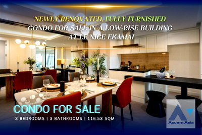 Condos for sale Makro Food Service Sukhumvit 71 : 🔼🔽 AccomA 📩  Newly Renovated, Fully Furnished Condo for Sale in a Low-Rise Building at Le Nice Ekamai (AA42253)